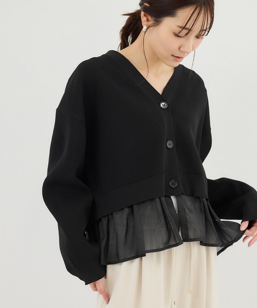 ROPE' PICNIC（ロペピクニック）の「異素材ドッキングニットカーディガン/イージーケア（カーディガン/ボレロ・レディース・ライトグレー/ブラック/オフホワイト・FREE）」の7枚目の写真