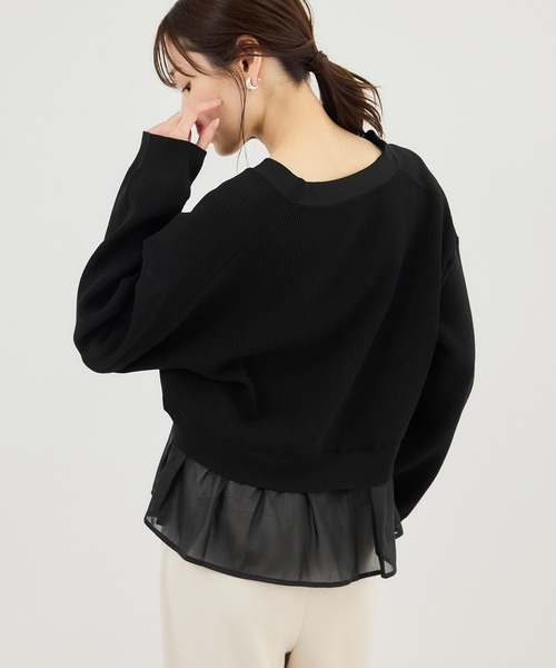 ROPE' PICNIC（ロペピクニック）の「異素材ドッキングニットカーディガン/イージーケア（カーディガン/ボレロ・レディース・ライトグレー/ブラック/オフホワイト・FREE）」の8枚目の写真