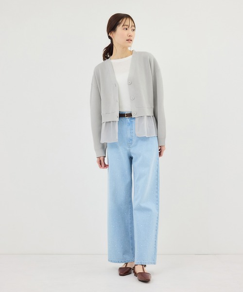 ROPE' PICNIC（ロペピクニック）の「異素材ドッキングニットカーディガン/イージーケア（カーディガン/ボレロ・レディース・ライトグレー/ブラック/オフホワイト・FREE）」の9枚目の写真