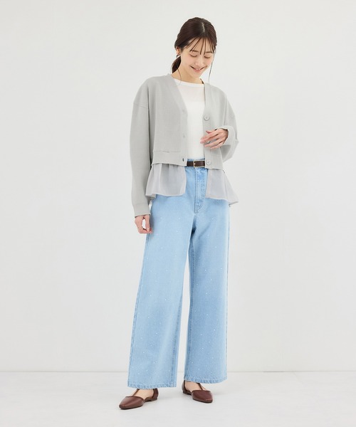 ROPE' PICNIC（ロペピクニック）の「異素材ドッキングニットカーディガン/イージーケア（カーディガン/ボレロ・レディース・ライトグレー/ブラック/オフホワイト・FREE）」の10枚目の写真