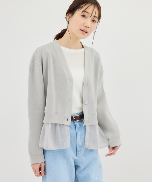 ROPE' PICNIC（ロペピクニック）の「異素材ドッキングニットカーディガン/イージーケア（カーディガン/ボレロ・レディース・ライトグレー/ブラック/オフホワイト・FREE）」の11枚目の写真