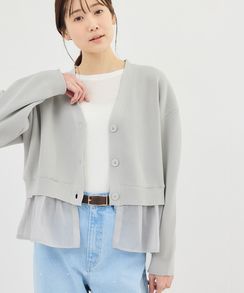 ROPE' PICNIC（ロペピクニック）の「異素材ドッキングニットカーディガン/イージーケア（カーディガン/ボレロ・レディース・ライトグレー/ブラック/オフホワイト・FREE）」の12枚目の写真