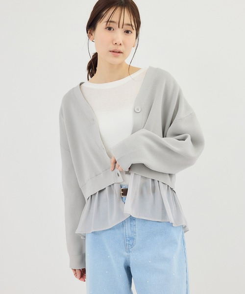 ROPE' PICNIC（ロペピクニック）の「異素材ドッキングニットカーディガン/イージーケア（カーディガン/ボレロ・レディース・ライトグレー/ブラック/オフホワイト・FREE）」の16枚目の写真