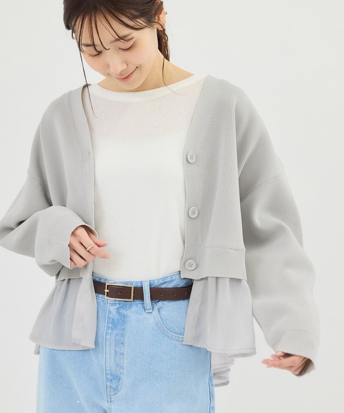 ROPE' PICNIC（ロペピクニック）の「異素材ドッキングニットカーディガン/イージーケア（カーディガン/ボレロ・レディース・ライトグレー/ブラック/オフホワイト・FREE）」の18枚目の写真