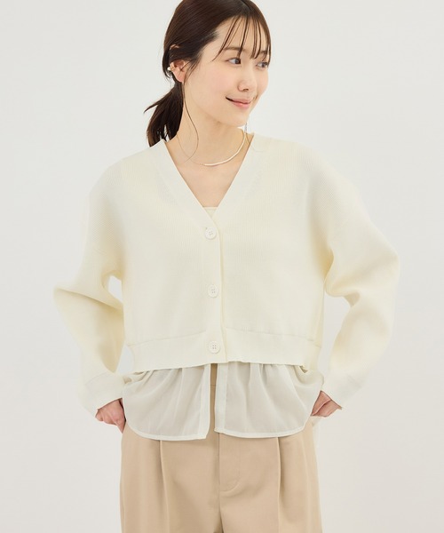 ROPE' PICNIC(ロペピクニック)の「異素材ドッキングニットカーディガン/イージーケア(カーディガン/ボレロ・レディース・ライトグレー/ブラック/オフホワイト・FREE)」の7枚目の写真