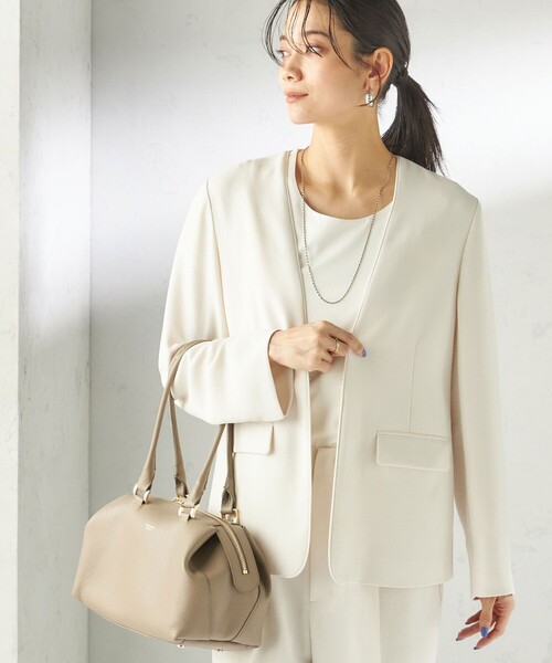 SHIPS（シップス）の「〈接触冷感 / UVカット〉Refinel カラーレス ジャケット（セレモニー対応可）（ノーカラージャケット・レディース・ベージュ系/アイボリー/ネイビー・40/38/36/34）」の2枚目の写真