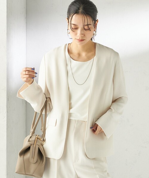 SHIPS（シップス）の「〈接触冷感 / UVカット〉Refinel カラーレス ジャケット（セレモニー対応可）（ノーカラージャケット・レディース・ベージュ系/アイボリー/ネイビー・40/38/36/34）」の8枚目の写真