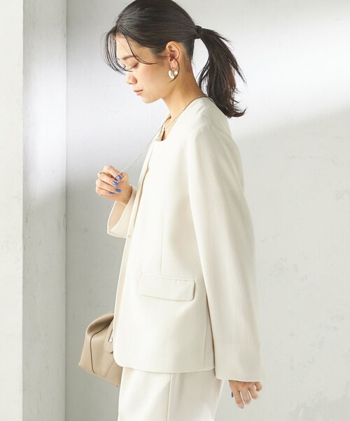 SHIPS（シップス）の「〈接触冷感 / UVカット〉Refinel カラーレス ジャケット（セレモニー対応可）（ノーカラージャケット・レディース・ベージュ系/アイボリー/ネイビー・40/38/36/34）」の9枚目の写真