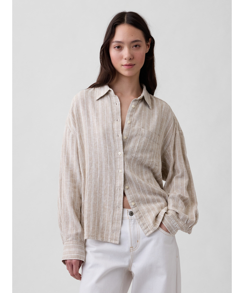 GAP（ギャップ）の「リネンブレンド オーバーサイズシャツ（シャツ/ブラウス・レディース・ブラック/ピンク/ホワイト/ブルー/ベージュ/イエロー・XXS/L/M/S/XS）」の4枚目の写真