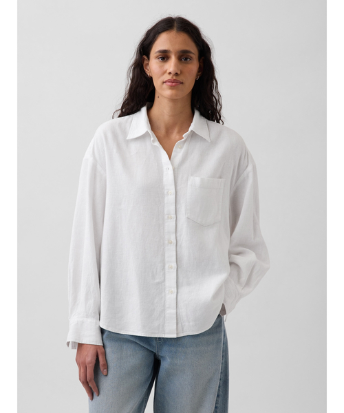GAP（ギャップ）の「リネンブレンド オーバーサイズシャツ（シャツ/ブラウス・レディース・ブラック/ピンク/ホワイト/ブルー/ベージュ/イエロー・XXS/L/M/S/XS）」の2枚目の写真