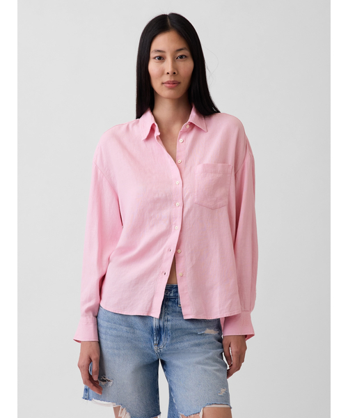 GAP（ギャップ）の「リネンブレンド オーバーサイズシャツ（シャツ/ブラウス・レディース・ブラック/ピンク/ホワイト/ブルー/ベージュ/イエロー・XXS/L/M/S/XS）」の6枚目の写真
