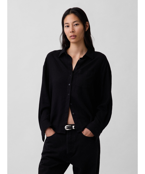 GAP（ギャップ）の「リネンブレンド オーバーサイズシャツ（シャツ/ブラウス・レディース・ブラック/ピンク/ホワイト/ブルー/ベージュ/イエロー・XXS/L/M/S/XS）」の3枚目の写真