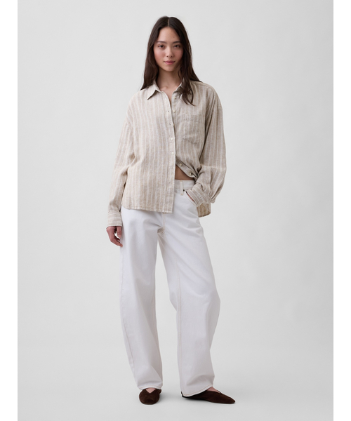GAP（ギャップ）の「リネンブレンド オーバーサイズシャツ（シャツ/ブラウス・レディース・ブラック/ピンク/ホワイト/ブルー/ベージュ/イエロー・XXS/L/M/S/XS）」の9枚目の写真