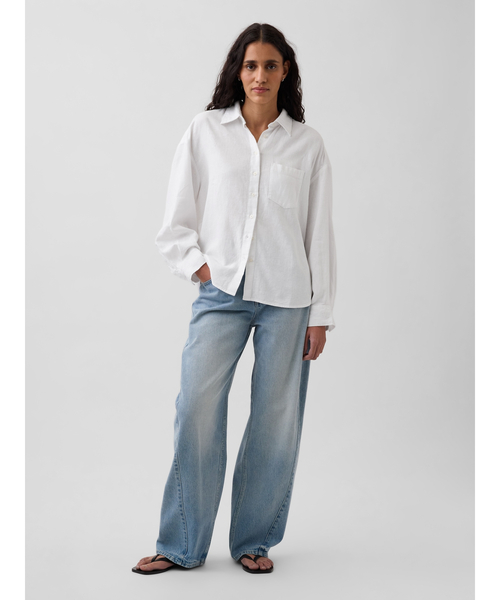 GAP（ギャップ）の「リネンブレンド オーバーサイズシャツ（シャツ/ブラウス・レディース・ブラック/ピンク/ホワイト/ブルー/ベージュ/イエロー・XXS/L/M/S/XS）」の20枚目の写真