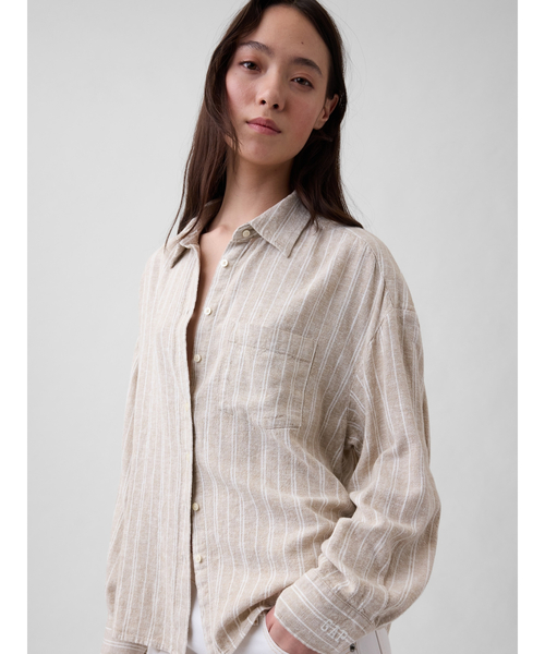 GAP（ギャップ）の「リネンブレンド オーバーサイズシャツ（シャツ/ブラウス・レディース・ブラック/ピンク/ホワイト/ブルー/ベージュ/イエロー・XXS/L/M/S/XS）」の8枚目の写真
