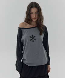 PETAL ONE OFF-SHOULDER RAGLAN TEE - CHARCOAL