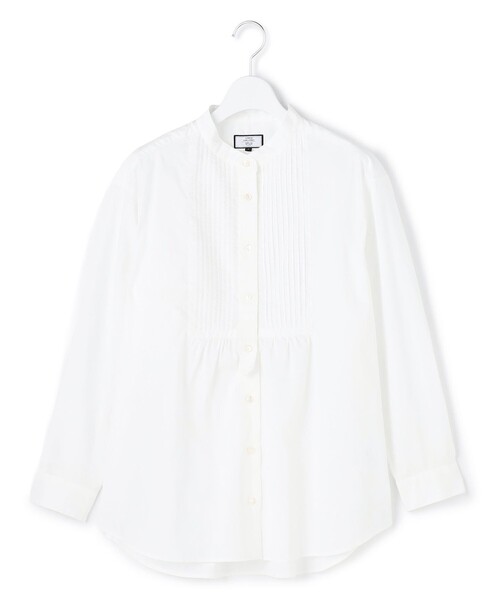 J.PRESS YORK STREET(ジェイプレスヨークストリート)の「【WOMEN】ピンタック バンドカラーストライプブラウス(シャツ/ブラウス・レディース・ベージュ系1/サックスブルー系1/ピンク系1/ブラック系1/ホワイト系・F)」の1枚目の写真