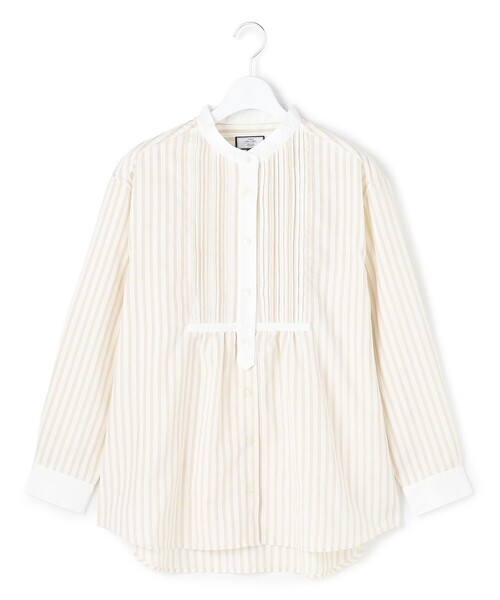 J.PRESS YORK STREET(ジェイプレスヨークストリート)の「【WOMEN】ピンタック バンドカラーストライプブラウス(シャツ/ブラウス・レディース・ベージュ系1/サックスブルー系1/ピンク系1/ブラック系1/ホワイト系・F)」の3枚目の写真