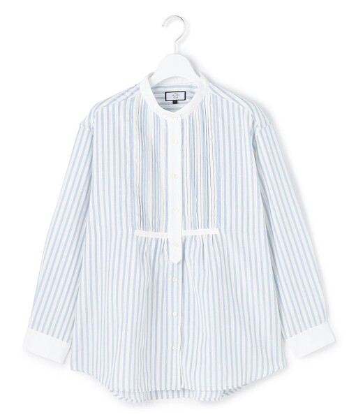 J.PRESS YORK STREET(ジェイプレスヨークストリート)の「【WOMEN】ピンタック バンドカラーストライプブラウス(シャツ/ブラウス・レディース・ベージュ系1/サックスブルー系1/ピンク系1/ブラック系1/ホワイト系・F)」の4枚目の写真