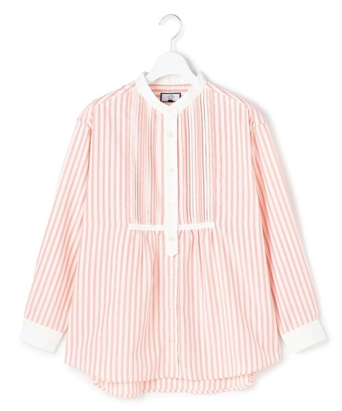 J.PRESS YORK STREET(ジェイプレスヨークストリート)の「【WOMEN】ピンタック バンドカラーストライプブラウス(シャツ/ブラウス・レディース・ベージュ系1/サックスブルー系1/ピンク系1/ブラック系1/ホワイト系・F)」の5枚目の写真