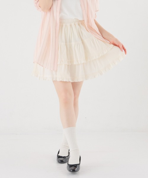 Honeys(ハニーズ)の「裏地パンツ付ティアードスカート(スカート・キッズ・ホワイト/アイボリー/ブラック・150cm/L/M/S)」の19枚目の写真