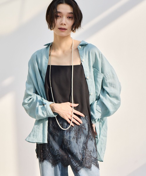 BARNYARDSTORM（バンヤードストーム）の「BARNYARDSTORM / サテンレースキャミ【『ネルソンさん』YouTubeご紹介アイテム】（キャミソール・レディース・ブラウン/ホワイト/ブラック/チャコールグレー/キャメル/ネイビー・FREE）」の2枚目の写真