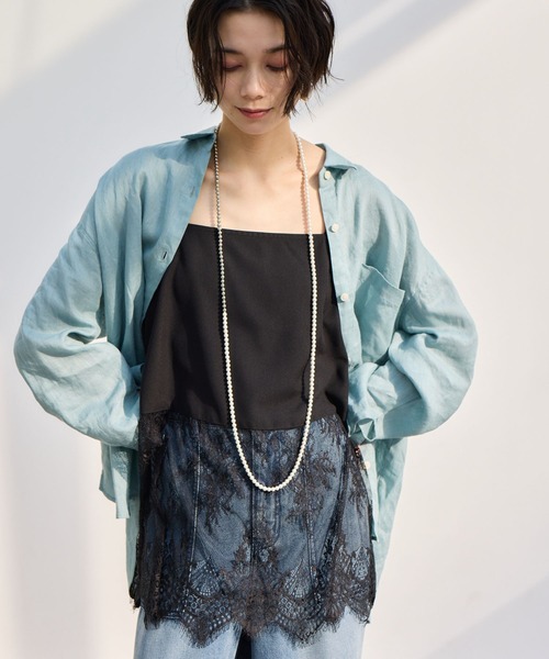 BARNYARDSTORM（バンヤードストーム）の「BARNYARDSTORM / サテンレースキャミ【『ネルソンさん』YouTubeご紹介アイテム】（キャミソール・レディース・ブラウン/ホワイト/ブラック/チャコールグレー/キャメル/ネイビー・FREE）」の7枚目の写真