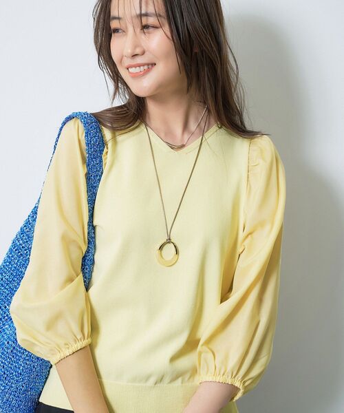 INDIVI(インディヴィ)の「【洗える/袖丈調整可能】シャツコンビニット(ニット/セーター・レディース・ブラック/ブラウン系その他/ライトイエロー系/ホワイト・38)」の4枚目の写真