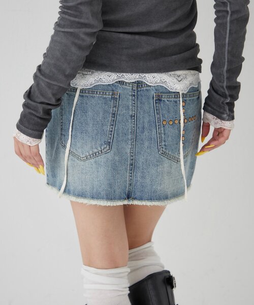 WHO'S WHO gallery（フーズフーギャラリー）の「スタッズデニムミニスカート（デニムスカート・レディース・サックスブルー/ネイビー・SMALL/MEDIUM）」の11枚目の写真