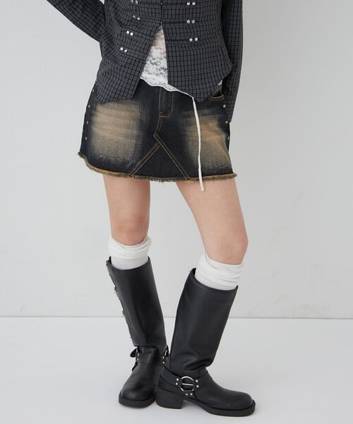 WHO'S WHO gallery（フーズフーギャラリー）の「スタッズデニムミニスカート（デニムスカート・レディース・サックスブルー/ネイビー・SMALL/MEDIUM）」の14枚目の写真