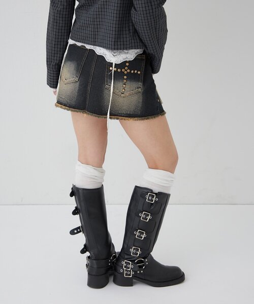 WHO'S WHO gallery（フーズフーギャラリー）の「スタッズデニムミニスカート（デニムスカート・レディース・サックスブルー/ネイビー・SMALL/MEDIUM）」の15枚目の写真