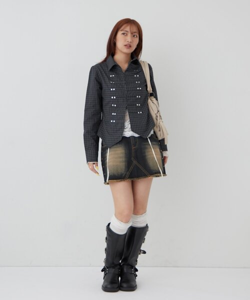 WHO'S WHO gallery（フーズフーギャラリー）の「スタッズデニムミニスカート（デニムスカート・レディース・サックスブルー/ネイビー・SMALL/MEDIUM）」の20枚目の写真