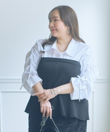＜大きいサイズ＞【らめちゃんコラボ】ニットビスチェシャツドッキングトップス