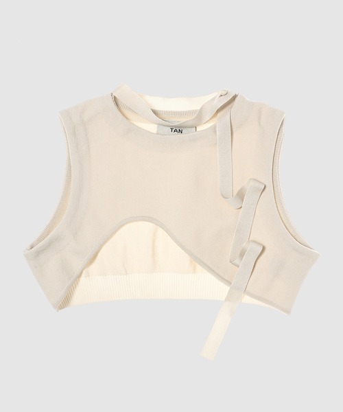 TAN(タン)の「CURVED HEM KNIT TOPS(ニット/セーター・レディース・ブラック/アイボリー・FREE)」の1枚目の写真