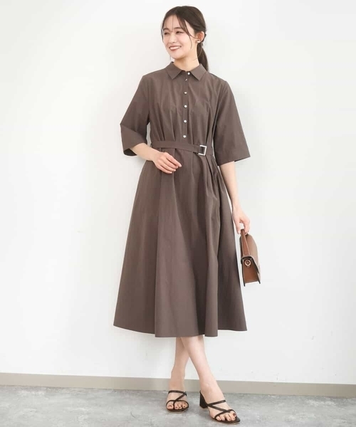 MK MICHEL KLEIN（エムケーミッシェルクラン）の「[UVカット/洗える]ハーフスリーブ シャツワンピース（ワンピース・レディース・ベージュ/ブラウン・38）」の2枚目の写真