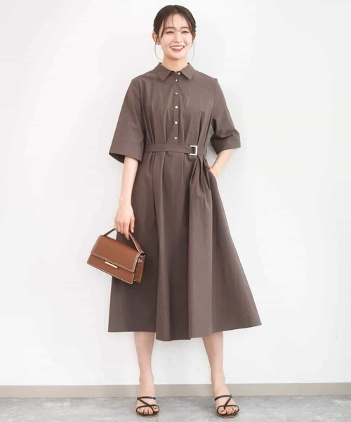 MK MICHEL KLEIN（エムケーミッシェルクラン）の「[UVカット/洗える]ハーフスリーブ シャツワンピース（ワンピース・レディース・ベージュ/ブラウン・38）」の8枚目の写真