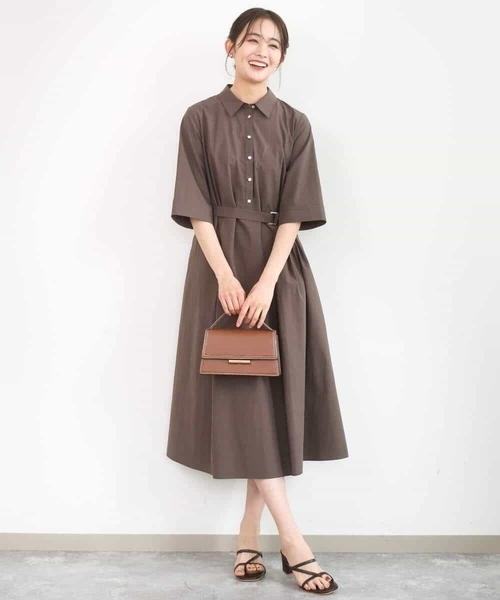 MK MICHEL KLEIN（エムケーミッシェルクラン）の「[UVカット/洗える]ハーフスリーブ シャツワンピース（ワンピース・レディース・ベージュ/ブラウン・38）」の9枚目の写真