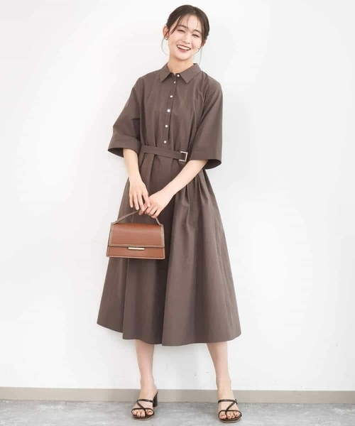 MK MICHEL KLEIN（エムケーミッシェルクラン）の「[UVカット/洗える]ハーフスリーブ シャツワンピース（ワンピース・レディース・ベージュ/ブラウン・38）」の10枚目の写真