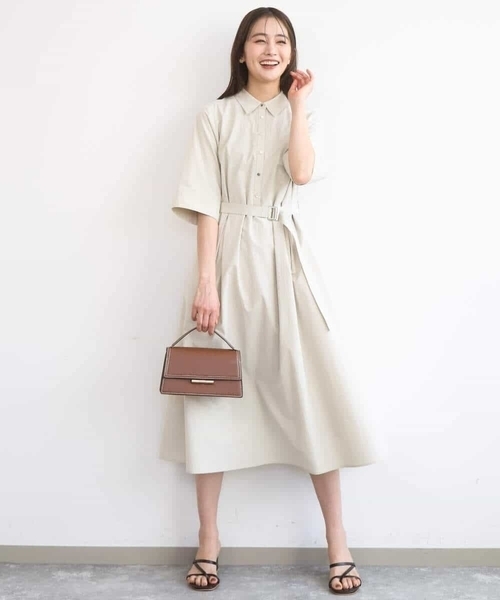 MK MICHEL KLEIN（エムケーミッシェルクラン）の「[UVカット/洗える]ハーフスリーブ シャツワンピース（ワンピース・レディース・ベージュ/ブラウン・38）」の11枚目の写真