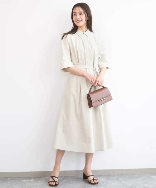 MK MICHEL KLEIN（エムケーミッシェルクラン）の「[UVカット/洗える]ハーフスリーブ シャツワンピース（ワンピース・レディース・ベージュ/ブラウン・38）」の12枚目の写真