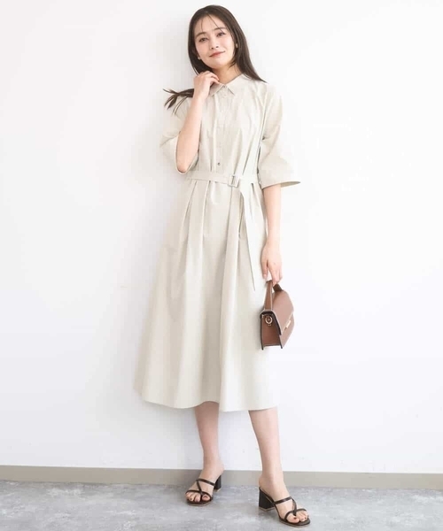 MK MICHEL KLEIN（エムケーミッシェルクラン）の「[UVカット/洗える]ハーフスリーブ シャツワンピース（ワンピース・レディース・ベージュ/ブラウン・38）」の13枚目の写真