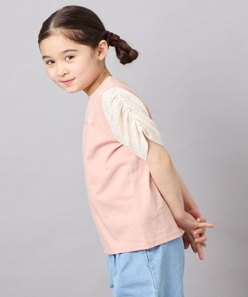 a.v.v（アーヴェヴェ）の「[110-160]【WEB限定】シアーギンガムスリーブTシャツ（Tシャツ/カットソー・キッズ・オレンジ/ダークインディゴブルー/ブラック・110/120/130/140/150/160）」の22枚目の写真