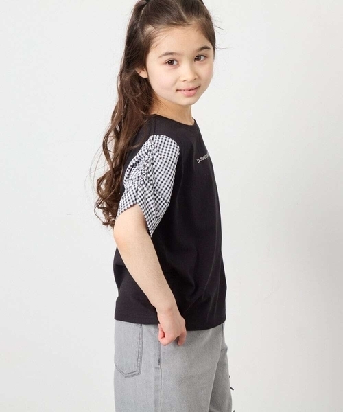 a.v.v（アーヴェヴェ）の「[110-160]【WEB限定】シアーギンガムスリーブTシャツ（Tシャツ/カットソー・キッズ・オレンジ/ダークインディゴブルー/ブラック・110/120/130/140/150/160）」の13枚目の写真
