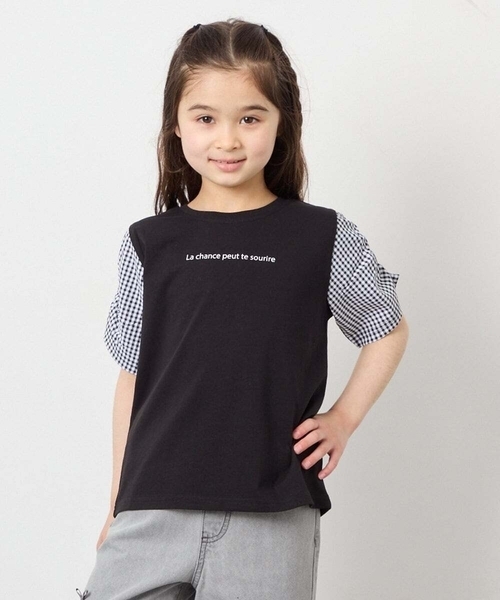 a.v.v（アーヴェヴェ）の「[110-160]【WEB限定】シアーギンガムスリーブTシャツ（Tシャツ/カットソー・キッズ・オレンジ/ダークインディゴブルー/ブラック・110/120/130/140/150/160）」の12枚目の写真