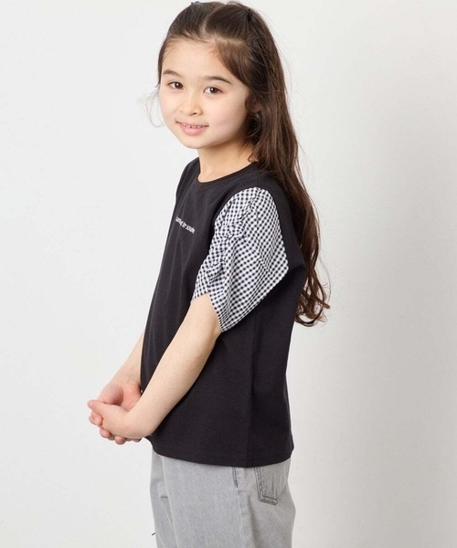 a.v.v（アーヴェヴェ）の「[110-160]【WEB限定】シアーギンガムスリーブTシャツ（Tシャツ/カットソー・キッズ・オレンジ/ダークインディゴブルー/ブラック・110/120/130/140/150/160）」の11枚目の写真