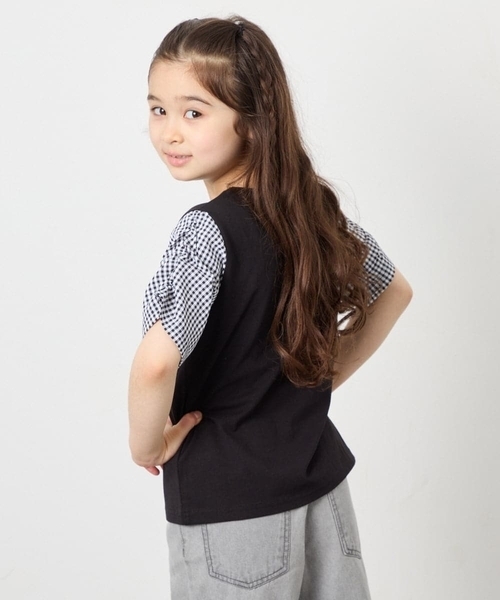a.v.v（アーヴェヴェ）の「[110-160]【WEB限定】シアーギンガムスリーブTシャツ（Tシャツ/カットソー・キッズ・オレンジ/ダークインディゴブルー/ブラック・110/120/130/140/150/160）」の10枚目の写真