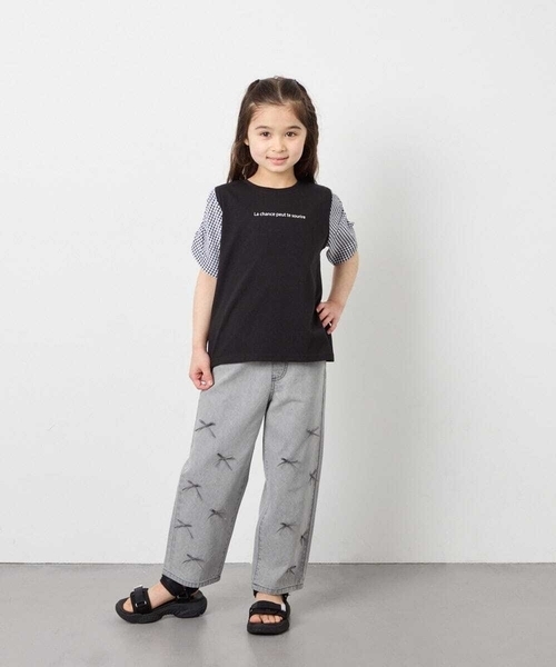 a.v.v（アーヴェヴェ）の「[110-160]【WEB限定】シアーギンガムスリーブTシャツ（Tシャツ/カットソー・キッズ・オレンジ/ダークインディゴブルー/ブラック・110/120/130/140/150/160）」の6枚目の写真