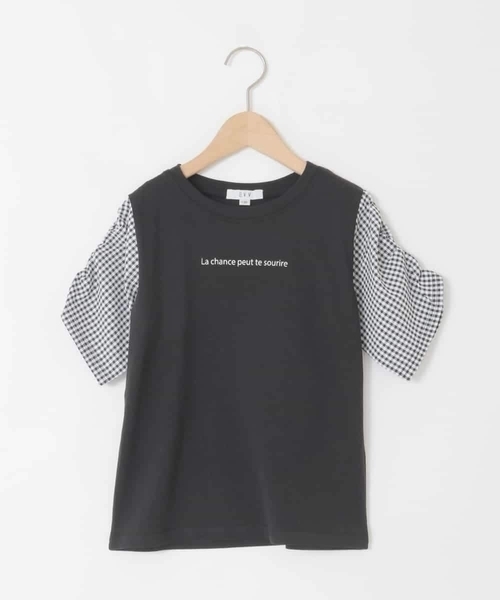 a.v.v（アーヴェヴェ）の「[110-160]【WEB限定】シアーギンガムスリーブTシャツ（Tシャツ/カットソー・キッズ・オレンジ/ダークインディゴブルー/ブラック・110/120/130/140/150/160）」の4枚目の写真