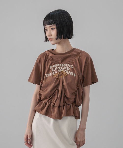 LOWRYS FARM(ローリーズファーム)の「シャーリングプリントTEE 668086(Tシャツ/カットソー・レディース・ホワイト/ブラウン/ブラック・FREE)」の21枚目の写真
