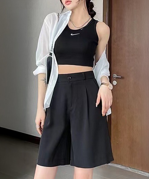 mielu（ミエル）の「タックハーフパンツ（その他パンツ・レディース・ベージュ/ブラック・LARGE/MEDIUM）」の6枚目の写真